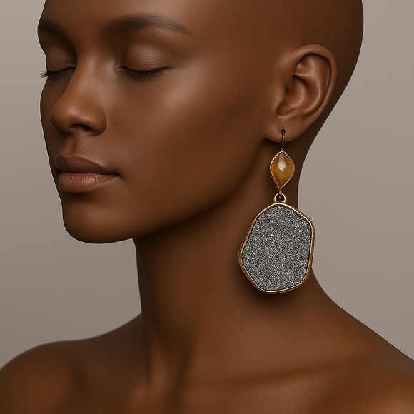 APT.9  Dazzling Gold tone, Tan And Gray Drop Dangle Earrings - Picture 1 of 6